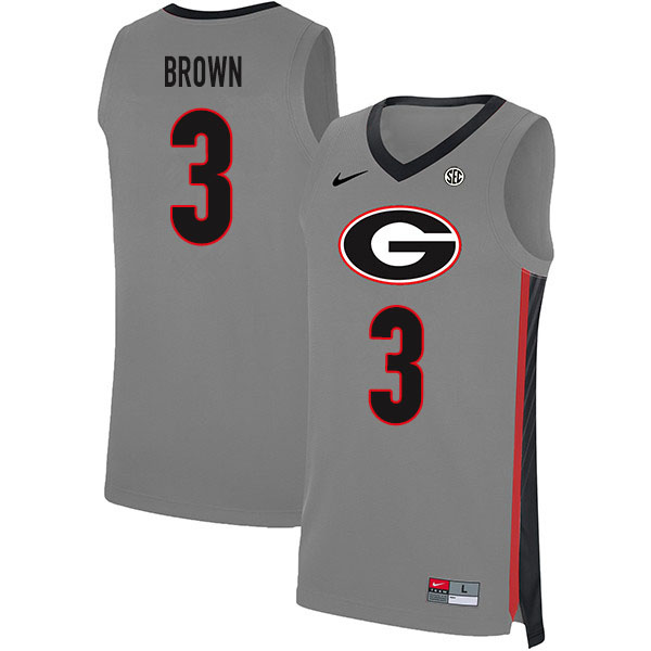 Georgia Bulldogs #3 Christian Brown College Basketball Jerseys Sale-Gray